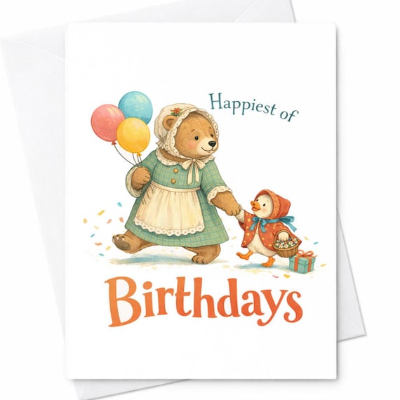 Cute Animal Birthday Card Happiest Of Birthdays Bear And Duck Birthday Card Sweet Birthday Card For Friend Kids Birthday Gift C347