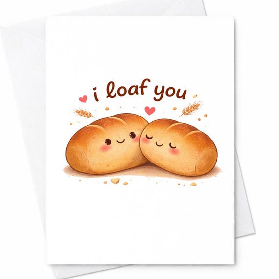Funny Bread Love Card I Loaf You, Cute Anniversary Card For Girlfriend Boyfriend, Romantic Valentine Pun Card, Food Love Card C372