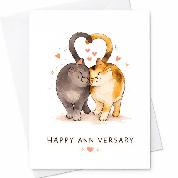 Cute Cat Anniversary Card Romantic Cat Couple Love Card Happy Anniversary Card For Partner Wife Husband Girlfriend Boyfriend Gift C381