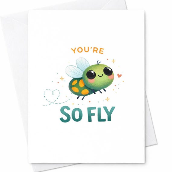 Cute Bee Love Card You're So Fly, Funny Anniversary Card For Girlfriend Boyfriend, Romantic Valentine Pun Card, Cute Insect Love Card C374