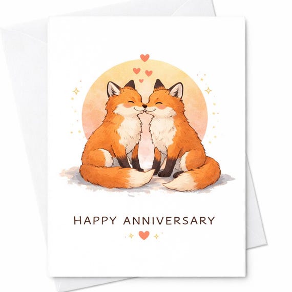 Fox Anniversary Card Cute Fox Couple Love Card Happy Anniversary Card Romantic Gift For Boyfriend Girlfriend Husband Wife C382