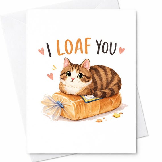 I Loaf You Cat Card Cute Cat Bread Pun Love Card Funny Anniversary Card Romantic Gift For Boyfriend Girlfriend Partner C384