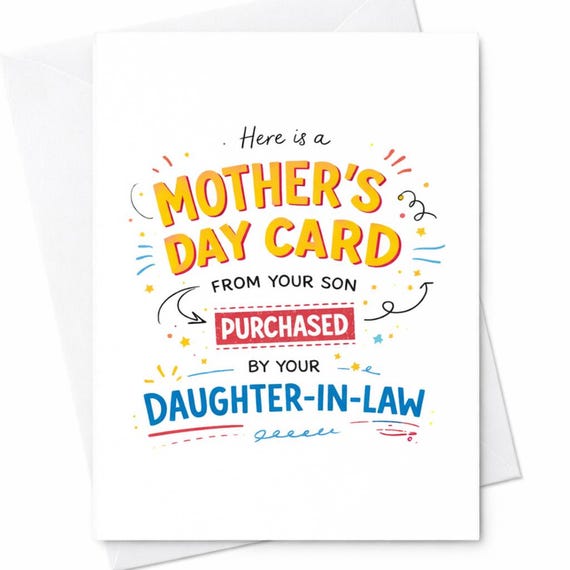 Funny Mother's Day Card From Son Daughter In Law Joke Card Purchased By Daughter In Law Humor Card Sarcastic Mom Gift Idea C391