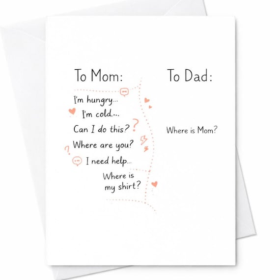 Funny Mother's Day Card Mom Vs Dad Kids Always Ask Mom Humor Card For Mom Parenting Joke Card From Son Daughter Gift C432