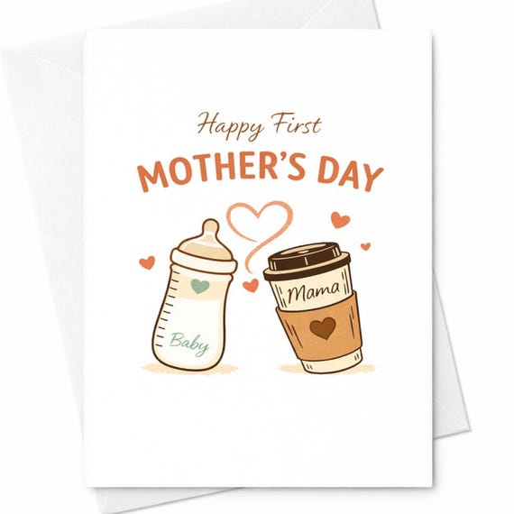 Happy First Mother's Day Card New Mom Card First Mothers Day Gift From Baby Cute Mama Card Baby Bottle Coffee Mom Card C458
