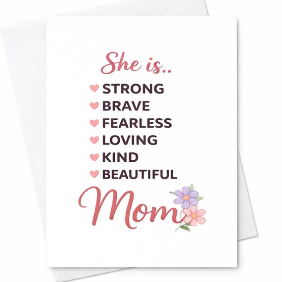 Strong Brave Fearless Mom Mother's Day Card Inspirational Mom Card Encouragement Gift Card Loving Mom Affirmation Card C448