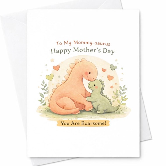 Mommy Saurus Mother's Day Card Cute Dinosaur Mom Card Roarsome Mom Gift From Kids Baby Dinosaur Card Mother's Day Gift C499