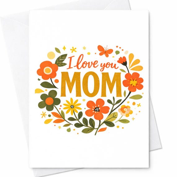 I Love You Mom Card Floral Mother's Day Card Cute Mom Gift Sweet Mom Birthday Card Simple Love Card From Daughter Son C496