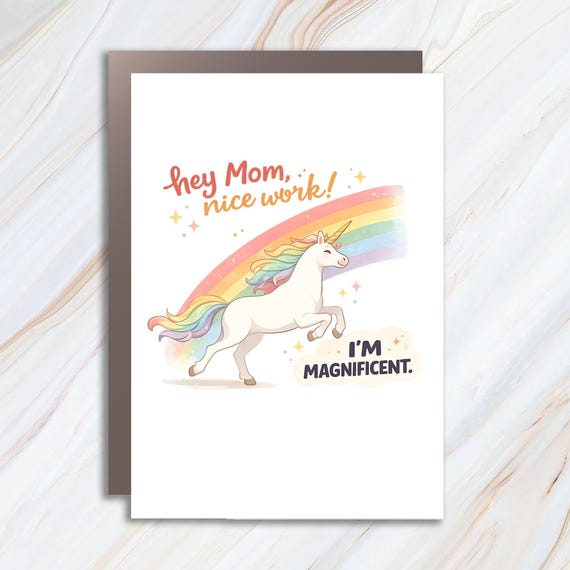 Funny Mother's Day Card With Unicorn And Rainbow - Magnificent Mom Greeting MC74