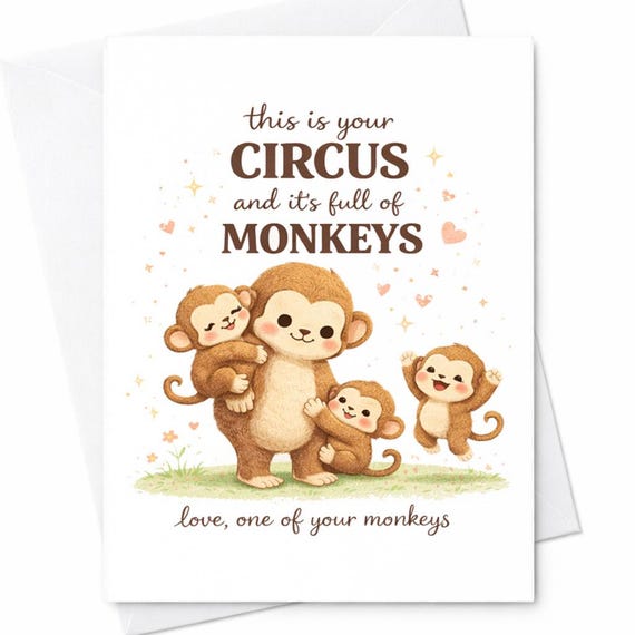 Funny Mom Card Circus Monkeys Card Cute Monkey Mom Card From Kids Mother’s Day Card Funny Parenting Card Monkey Family Card C503