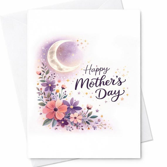 Happy Mothers Day Card Floral Moon Card Purple Flower Mothers Day Card Elegant Mom Card Cute Aesthetic Mom Gift C524