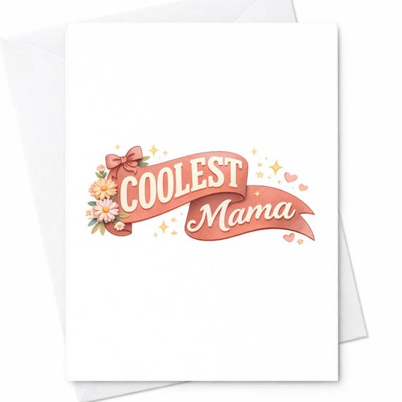 Coolest Mama Card Mothers Day Card Cute Floral Ribbon Card Gift For Mom Sweet Mom Card Simple Mothers Day Card Gift C539