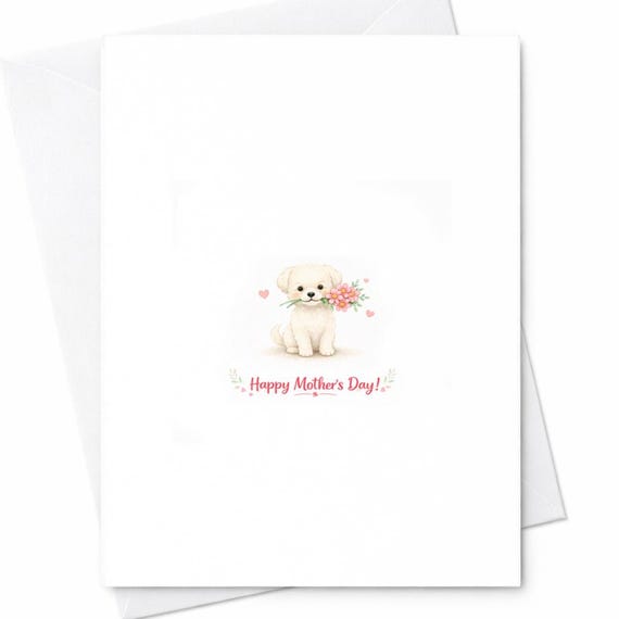 Cute Puppy Mothers Day Card Dog With Flowers Happy Mothers Day Card Sweet Pet Lover Gift From Daughter Son Minimal Cute Design C561