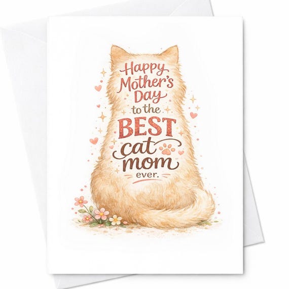Happy Mothers Day Cat Mom Card Cute Fluffy Cat Back View Best Cat Mom Ever Funny Cat Lover Gift From Daughter Son Wife C573