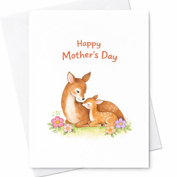 Cute Deer Mothers Day Card Mom Baby Deer Happy Mothers Day Card Woodland Animal Mom Gift From Daughter Son Minimal Cute C576