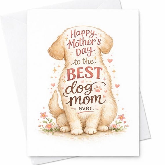 Best Dog Mom Mothers Day Card Cute Puppy Floral Happy Mothers Day Dog Mom Gift Card Pet Lover Gift From Dog Cute Dog Card C564