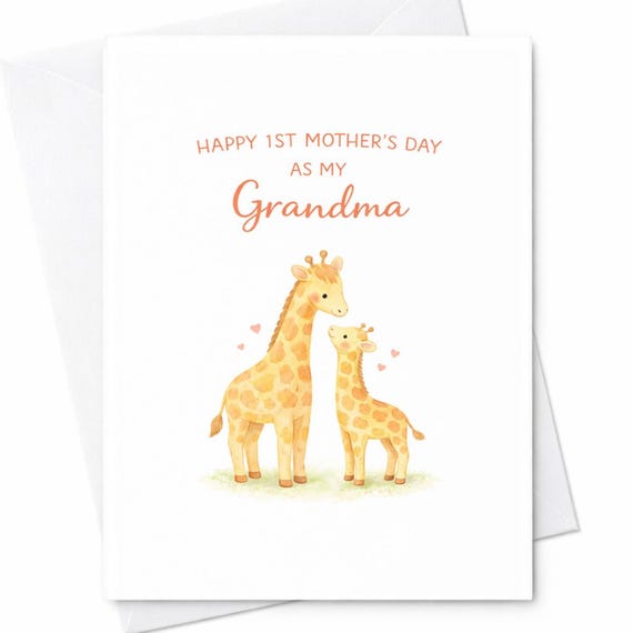 1st Mothers Day Grandma Card Cute Giraffe Mom Baby Happy First Mothers Day Grandma Gift From Grandchild Sweet Minimal C575