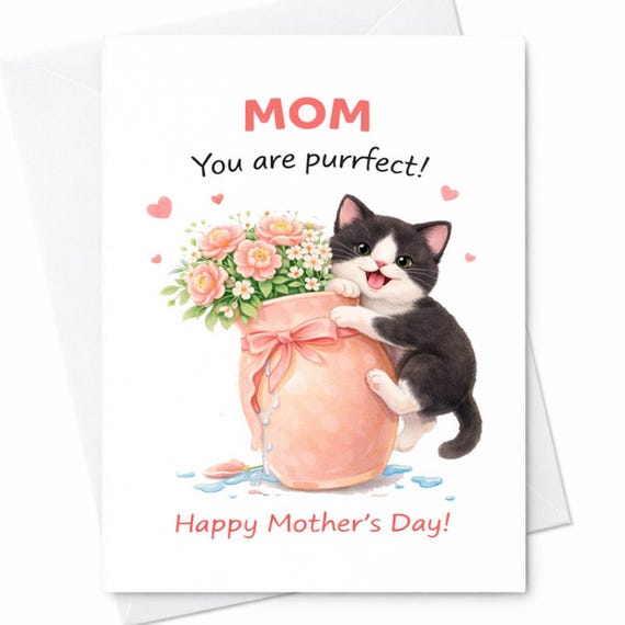 Mom You Are Purrfect Cat Mothers Day Card Cute Cat Lover Gift Funny Cat Mom Card From Kids Daughter Son C586