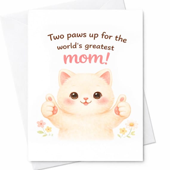 Two Paws Up For The Worlds Greatest Mom Cute Cat Mothers Day Card Cat Lover Gift From Kids Daughter Son C593