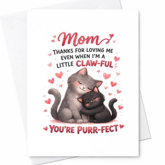 Mom Thanks For Loving Me Even When Im A Little Clawful Youre Purrfect Funny Cat Mothers Day Card Gift C594