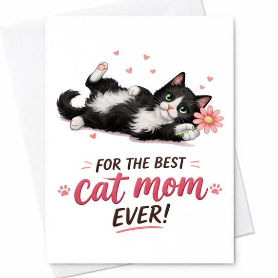 For The Best Cat Mom Ever Cute Cat Mom Card Funny Mothers Day Cat Card Cat Lover Gift Mothers Day Card For Cat Mom C598