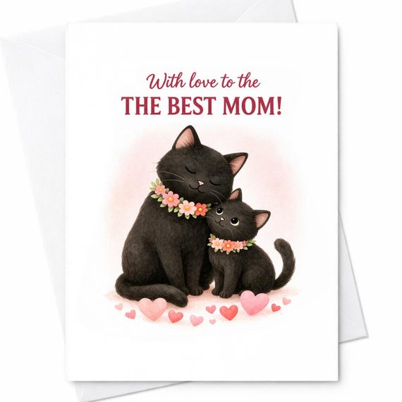 With Love To The Best Mom Cat Mothers Day Card Cute Cat Mom Gift From Kids Kitten Love Card Animal Lover C588