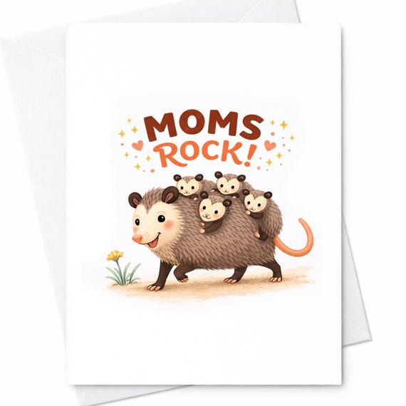Moms Rock Funny Possum Card Cute Animal Mothers Day Card Unique Mom Gift Cute Illustration Card Animal Lover Gift C609