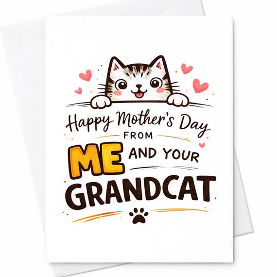 Funny Grandcat Mothers Day Card From Me And Your Grandcat Cat Lover Gift Cute Cat Card Mothers Day Humor Card Cat Mom Gift C612