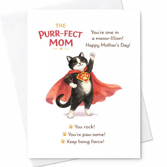 Purrfect Mom Mothers Day Card Funny Cat Mom Card Cat Lover Gift Cute Cat Card Mothers Day Gift Cat Mom Gift Funny Animal Card C615