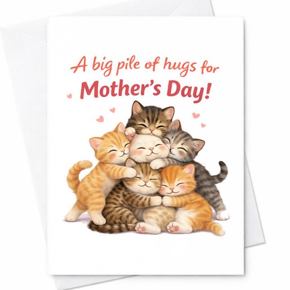 A Big Pile Of Hugs For Mother's Day Cute Cat Card Kitten Hug Card Funny Mothers Day Card Cat Lover Gift Mothers Day Card C599