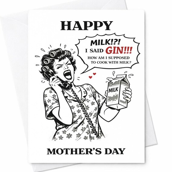 Funny Mothers Day Card Gin Joke Mom Card Retro Mom Humor Card Vintage Style Funny Mom Gift Sarcastic Mothers Day Card C639