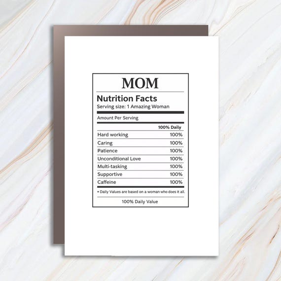 Mother Nutrition Facts Greeting Card, Best Mom Ever, Mother’s Day Card, Mama Card, Happy Mother’s Day MC89