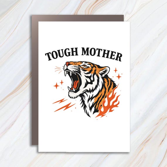 Tough Mother Greeting Card: Tiger Graphic, Retro Mom Design MC149