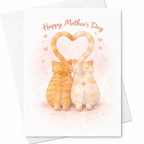 Happy Mother’s Day Cute Cat Mom Card With Kittens Forming Heart Sweet Loving Mother’s Day Card For Mom Cat Lover Gift C683