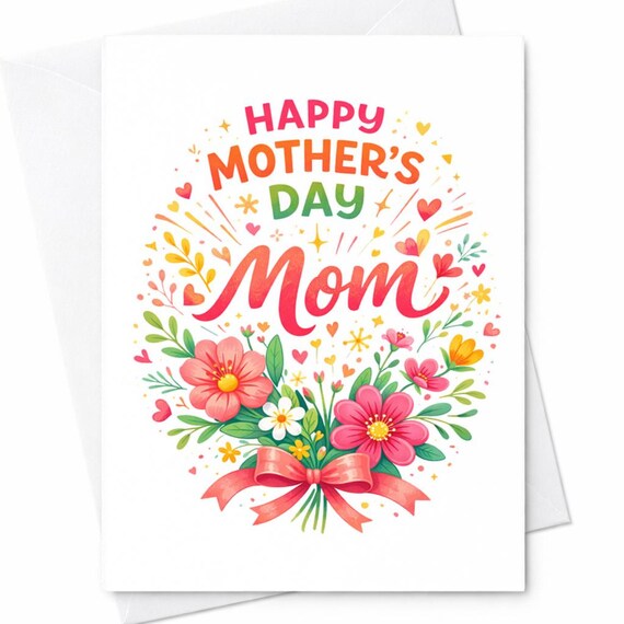 Happy Mother’s Day Mom Floral Card Colorful Flower Bouquet Cute Mother’s Day Card For Mom Sweet Mom Gift Pretty Spring Design C686