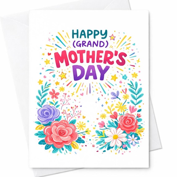 Happy Grand Mother’s Day Card Floral Design Colorful Flowers Cute Grandma To Be Card Sweet Mother’s Day Gift For Grandma C693