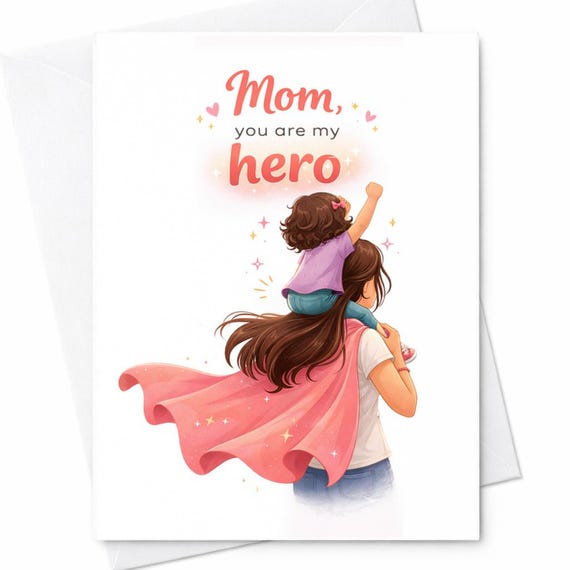 Mom You Are My Hero Card Mother’s Day Gift From Daughter Son Cute Mom And Child Illustration Supermom Card Sentimental Family Love C698
