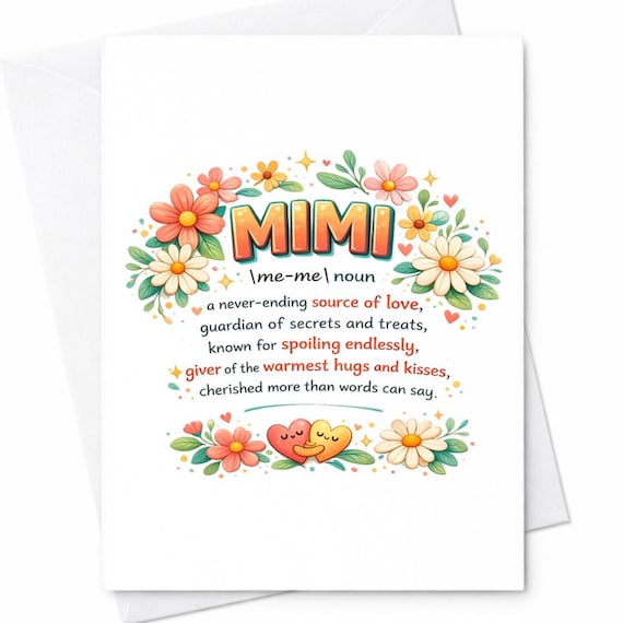 Mimi Definition Card Floral Grandma Gift Mimi Card Meaning Quote Card Sweet Grandmother Card From Grandkids Cute Mother’s Day Gift C705