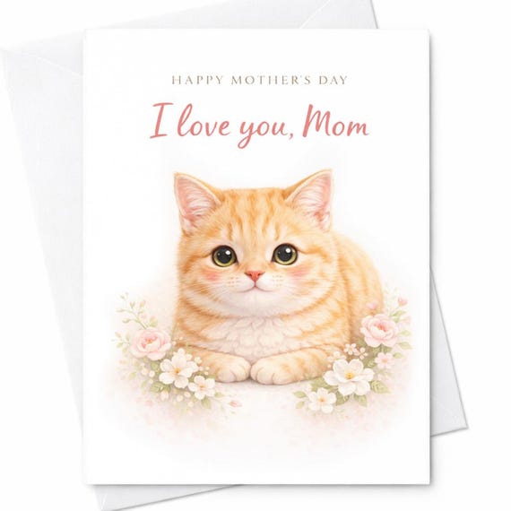 Cute Mother’s Day Card I Love You Mom Sweet Cat Card Heartfelt Gift From Son Daughter Adorable Kitten Card Loving Mom Gift C712