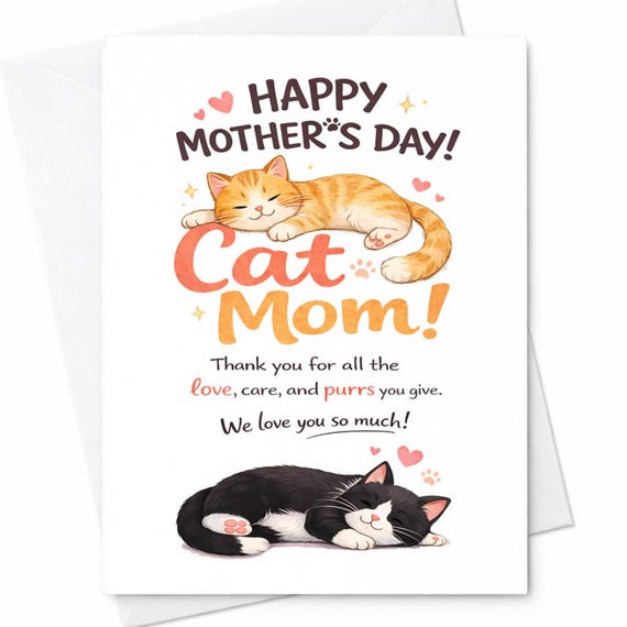 Cat Mom Mother’s Day Card Cute Kitten Card From Cat Funny Cat Mom Gift Pet Lover Card Thank You Love Purrs Cat Mom Card C725