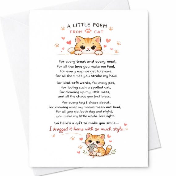 Cat Mom Mother’s Day Card From Cat Funny Cute Kitten Poem Card Pet Lover Gift Sweet Appreciation Card For Mom From Cat C721