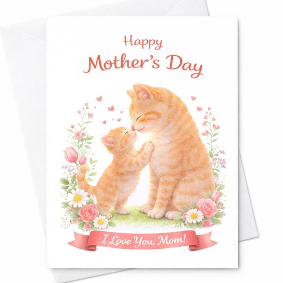 Cat Mom Mother’s Day Card Cute Kitten Mom Card I Love You Mom Cat Card Sweet Cat Illustration Cat Lover Gift Mother’s Day Animal Card C738