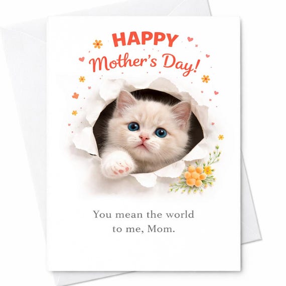 Cat Mom Mother’s Day Card Cute Kitten Card Happy Mother’s Day Cat Lover Gift Sweet Mom Card Blue Eyes Kitten Gift C745