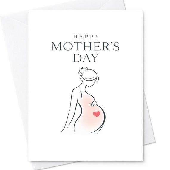Happy Mother’s Day Pregnancy Card Minimalist Mom To Be Card Expecting Mother Gift Baby Bump Illustration First Mother’s Day Card C763