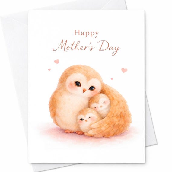 Happy Mother’s Day Cute Owl Card Mom And Baby Owls Card Sweet Mom Gift Adorable Animal Mother’s Day Card For Mom Nature Lover Gift C764