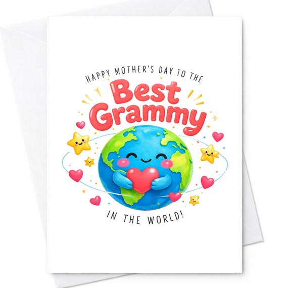 Best Grammy Mother’s Day Card Cute Grandma Card Funny Grammy Gift From Kids Sweet Grandma Card Cartoon Earth Love Grandma C782
