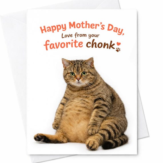 Funny Cat Mom Card Favorite Chonk Mother’s Day Card Chubby Cat Humor Card Gift From Cat Cute Animal Mother’s Day Card Pet Lover C778