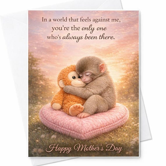 In A World That Feels Against Me You’re The One Who’s Always Been There Emotional Mother’s Day Card Monkey Punch Love Mom Card C792
