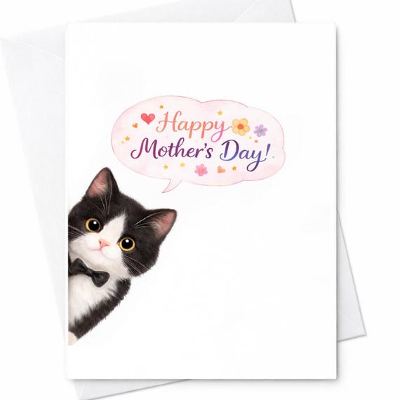 Happy Mother’s Day Cat Card Cute Kitten Mom Card From Cat Funny Pet Lover Mother’s Day Card Cat Lover Gift Sweet Animal Card C793