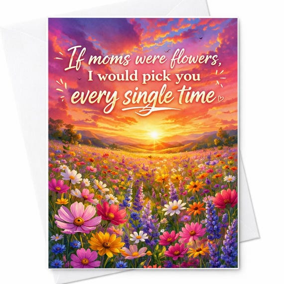 If Moms Were Flowers I Would Pick You Every Single Time Beautiful Mother’s Day Card Romantic Floral Sunset Mom Gift C800